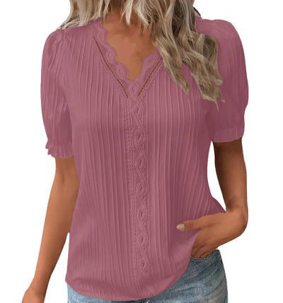 Hollow-out Short Sleeve Women's Clothing Shirt