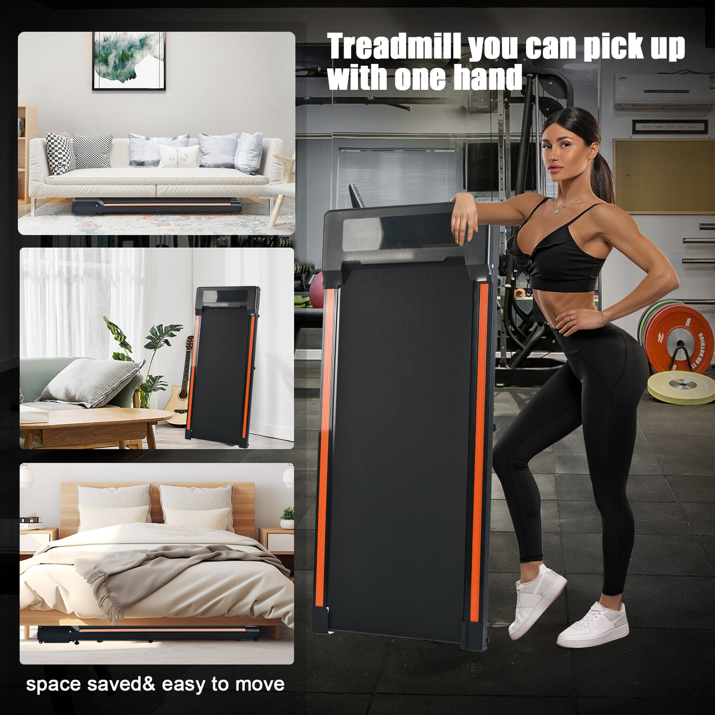 Treadmill - 300 pound capacity desktop treadmill for home and office use, portable treadmill with 0.6 to 3.8 miles per hour