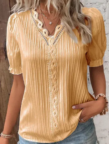 Hollow-out Short Sleeve Women's Clothing Shirt