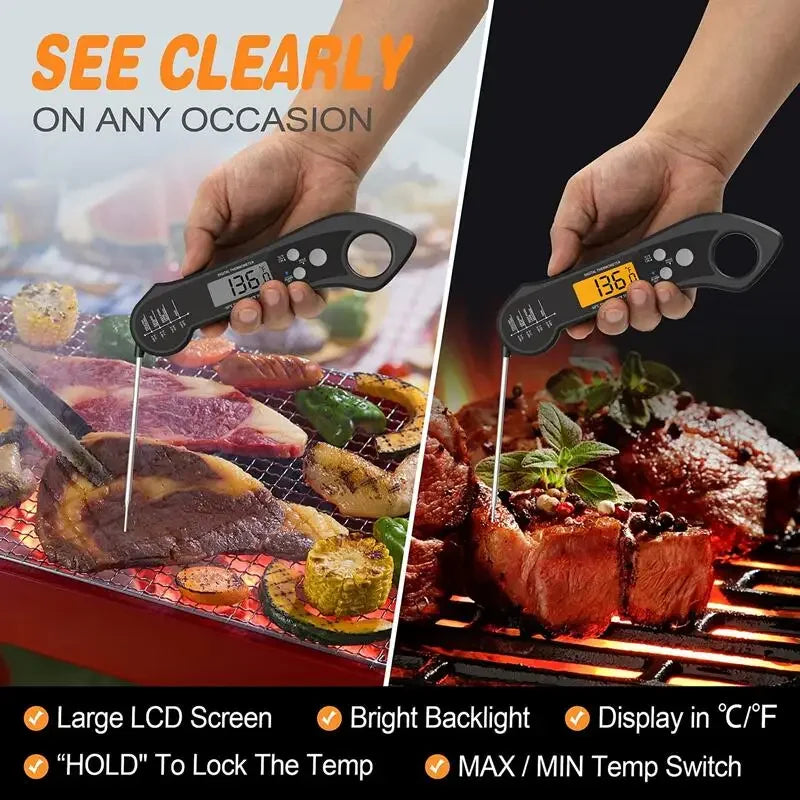 Grill Thermometer - Digital - Foldable Probe With Dual External Probe For Cooking