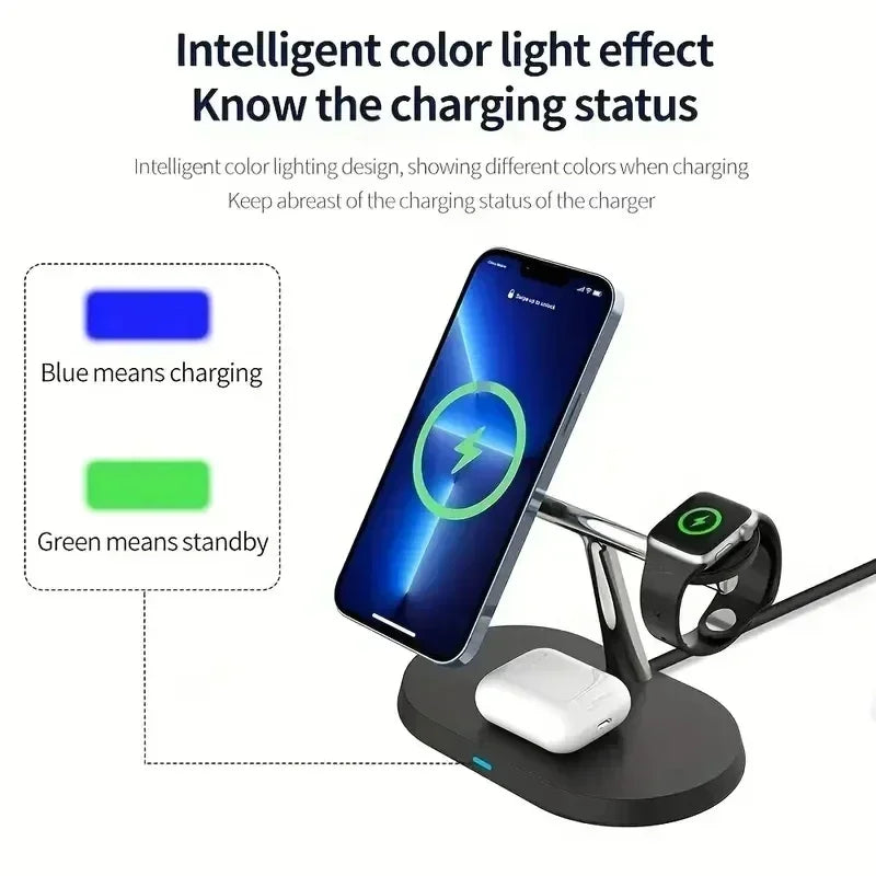 Charger Station - 3 in 1 Magnetic Fast Wireless For iPhone 16 15 14 13 Pro Max Apple Watch 9 8 Airprods Pro Macsafe Charging Stand