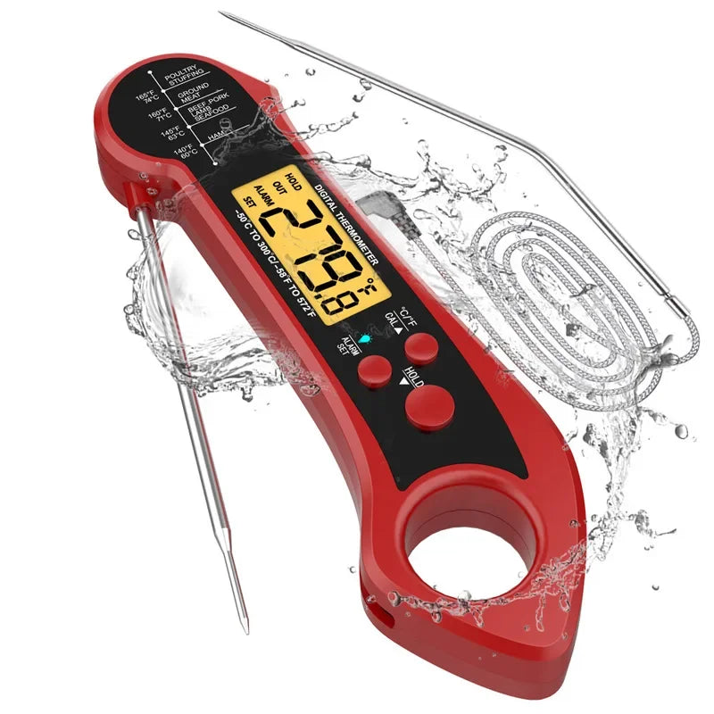 Grill Thermometer - Digital - Foldable Probe With Dual External Probe For Cooking
