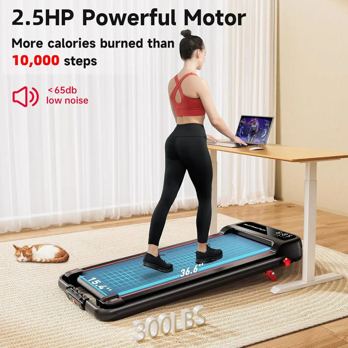 Foldable Treadmill, Walking Pad with Handle Bar 3 Level Incline, 300 Lbs Portable Treadmill for Home Office