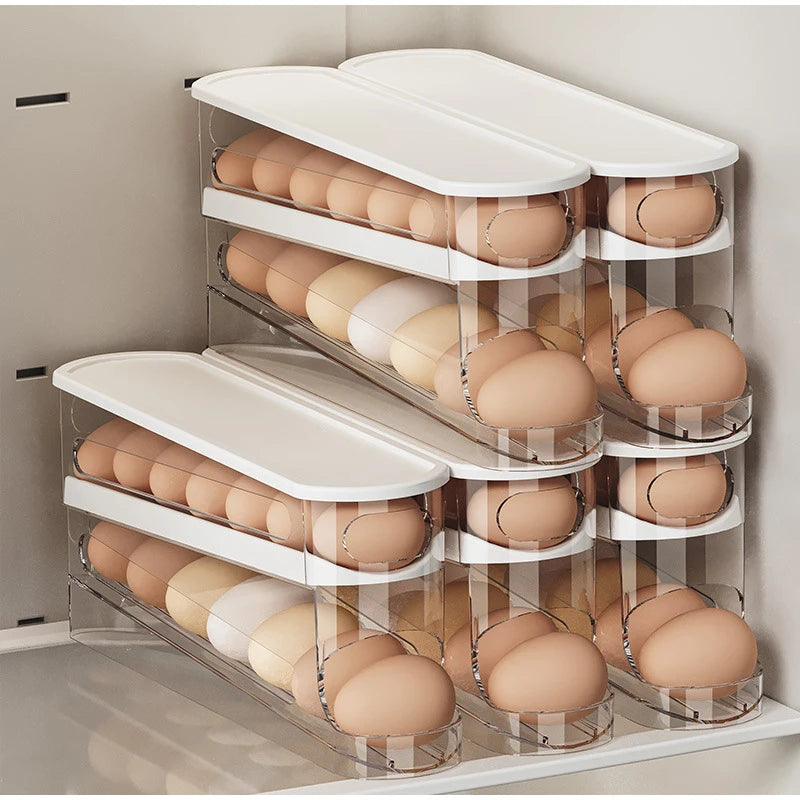 Eggs Dispenser Auto Rolling 10 ° Egg Holder For Fridge Space-saving Egg Dispenser Auto Rolling Large Capacity Organizer Storage