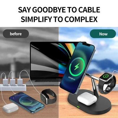 Charger Station - 3 in 1 Magnetic Fast Wireless For iPhone 16 15 14 13 Pro Max Apple Watch 9 8 Airprods Pro Macsafe Charging Stand