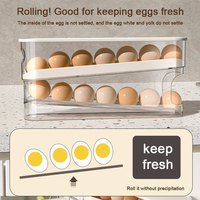 Eggs Dispenser Auto Rolling 10 ° Egg Holder For Fridge Space-saving Egg Dispenser Auto Rolling Large Capacity Organizer Storage