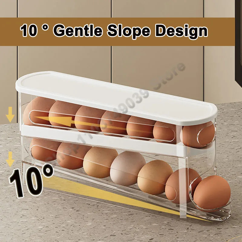 Eggs Dispenser Auto Rolling 10 ° Egg Holder For Fridge Space-saving Egg Dispenser Auto Rolling Large Capacity Organizer Storage