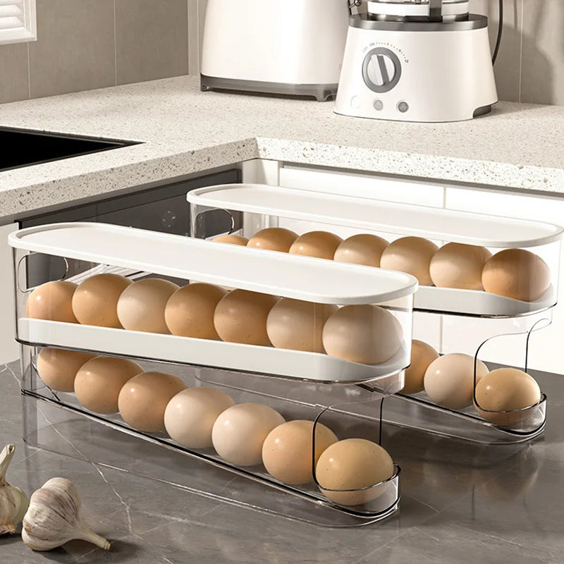 Eggs Dispenser Auto Rolling 10 ° Egg Holder For Fridge Space-saving Egg Dispenser Auto Rolling Large Capacity Organizer Storage