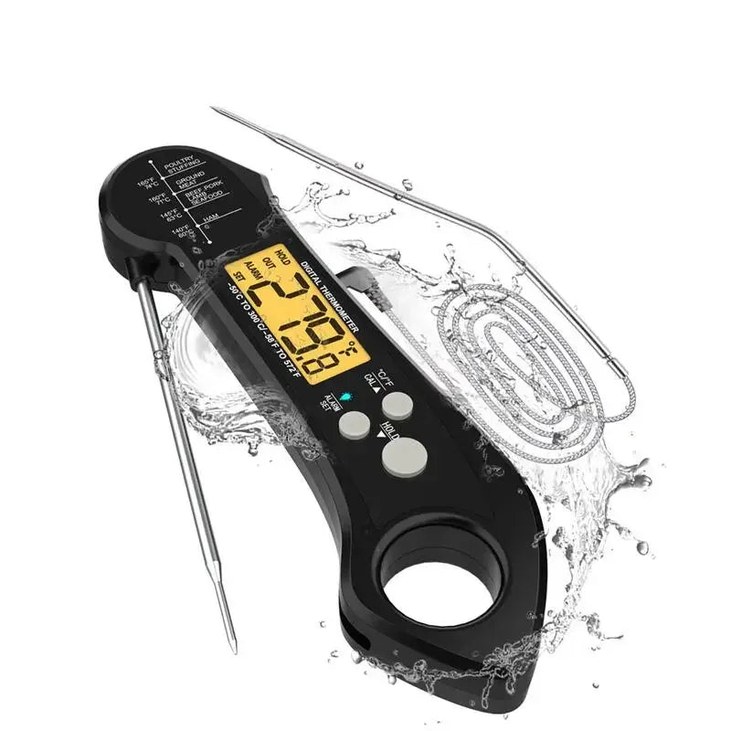 Grill Thermometer - Digital - Foldable Probe With Dual External Probe For Cooking