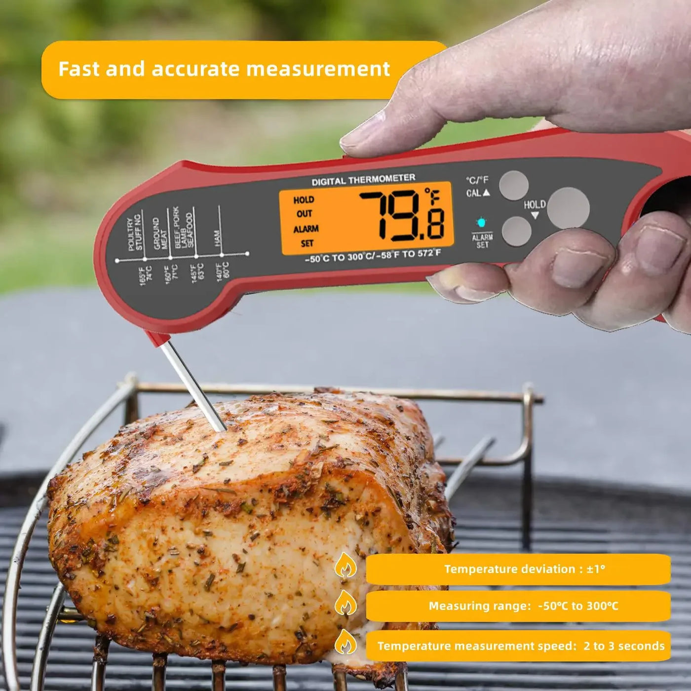 Grill Thermometer - Digital - Foldable Probe With Dual External Probe For Cooking