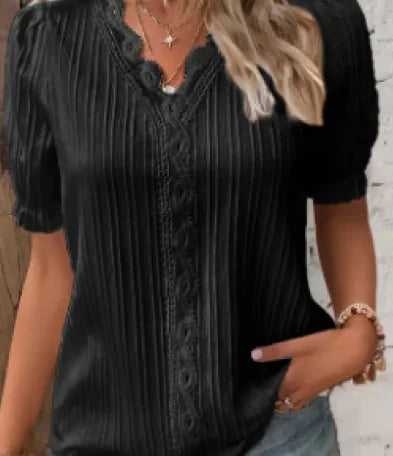 Hollow-out Short Sleeve Women's Clothing Shirt