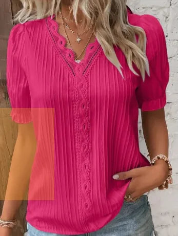 Hollow-out Short Sleeve Women's Clothing Shirt