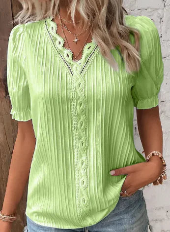 Hollow-out Short Sleeve Women's Clothing Shirt