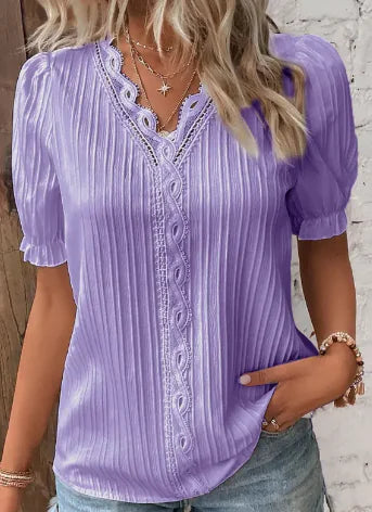 Hollow-out Short Sleeve Women's Clothing Shirt